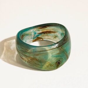 Elegant Blue/Green and Brown Resin Swirl Bangle Statement Jewelry NWT